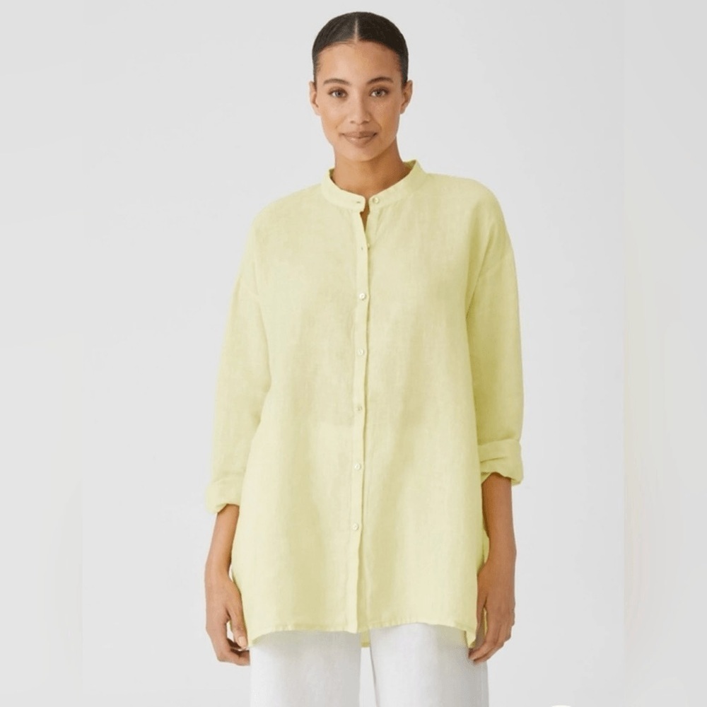 Eileen Fisher Irish Linen Button Down Top Size Medium Oversized Lagenlook